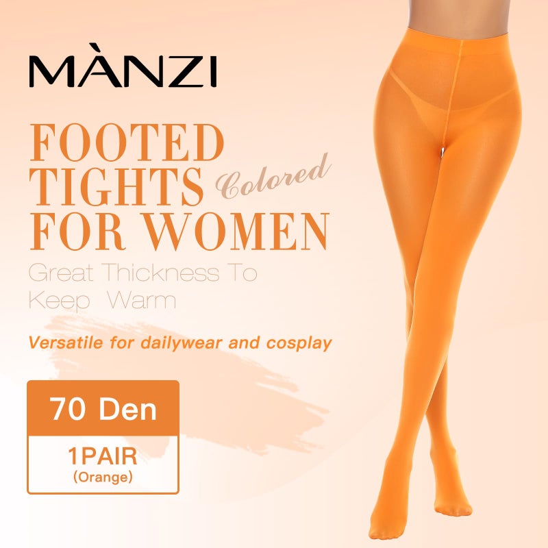 MANZI جوارب نسائية مانزي بلون صلب شبه شفاف ناعمة مرنة برتقالي متوسط-كبير - Image 2